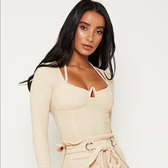 MANIERE DE VOIR Women’s Cream Built In Wire Bra Ribbed Bodysuit 4 UK 0 US XS - Picture 3 of 8